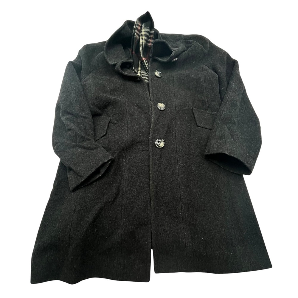 London Fog Men's Wool Blend Pea Coat Black Size Large with Plaid Scarf